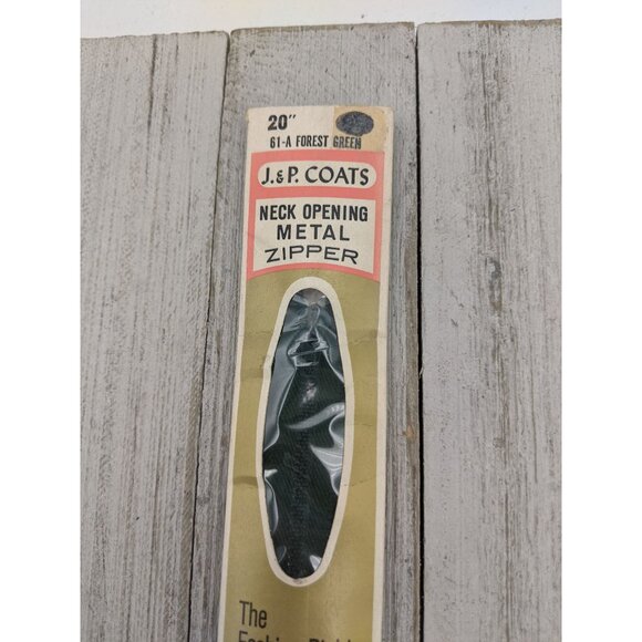 Vintage J&P Coats Neck Opening Metal Zipper 20" Forest Green 61-A - Picture 2 of 4